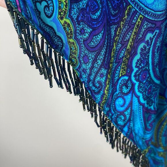 ⭐️ Vtg Y2k Silk Tank Dress Sz 6 Handkerchief Hem Fairycore Blue Paisley Boho ABS - Picture 6 of 8